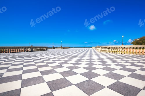 Preview: Mascagni Terrazza terrace belvedere, black and white floor. Livorno Tuscany Italy