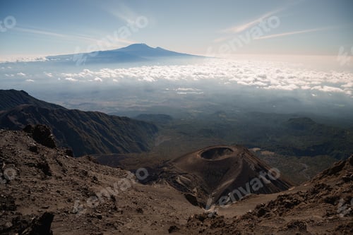 Preview: Mount meru crater with kilimanjaro looming in background, tanzania, africa