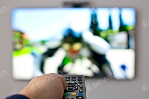 Preview: Tv and hand pressing remote control