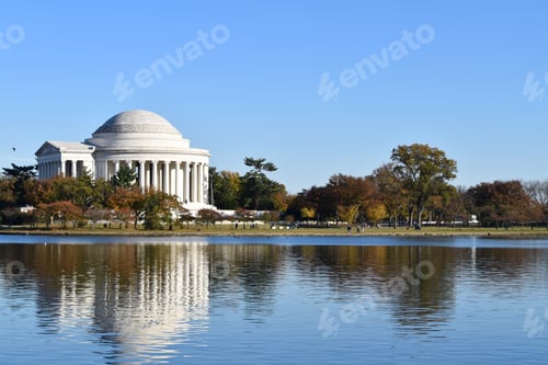 Preview: Jefferson Memorial and the autumn season reflected on the Tidal Basin in DC