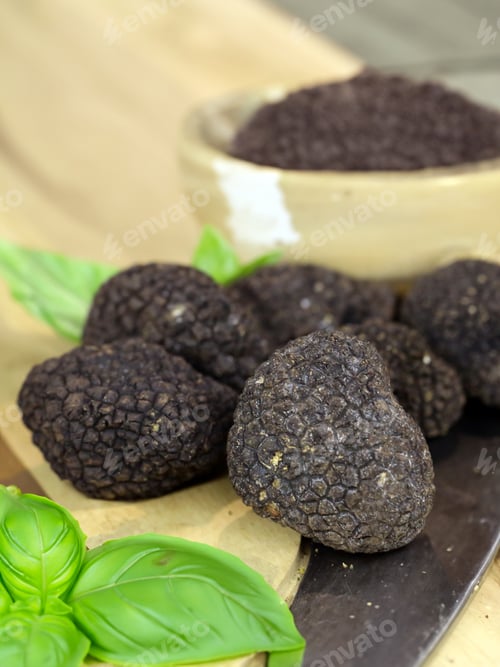 Preview: delicious mushroom truffle on a wooden board