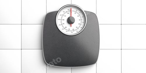 Preview: Weight scale analiog isolated on white tiles floor background, top view. 3d illustration