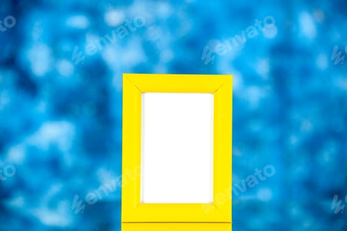 Preview: front view yellow picture frame on a blue background portrait photo color present family gift