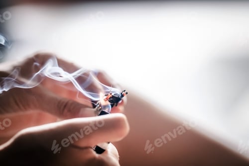 Preview: Woman's hands smudging burning sage, dry plant. Space, energy healing. Close up, copy space