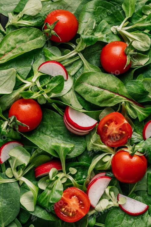 Preview: Greenery leaves and Salad Ingredients - Top View