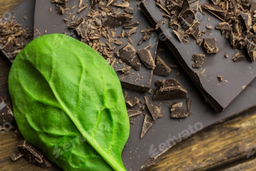 Preview: Close up view of chocolate with basilica on a wooden table