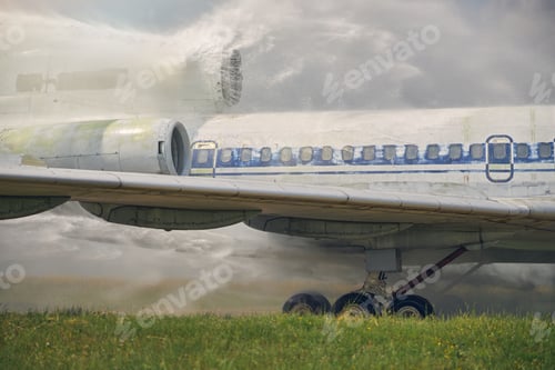 Preview: White plane standing in the outdoors in the sunny day