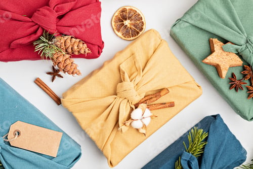 Preview: Furoshiki gifts. Eco friendly alternative green Xmas presents