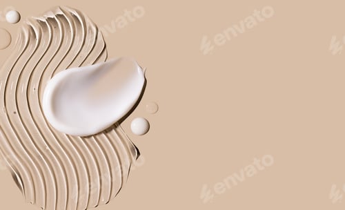 Preview: samples of cosmetic care products smear of cream gel texture close up on a beige background
