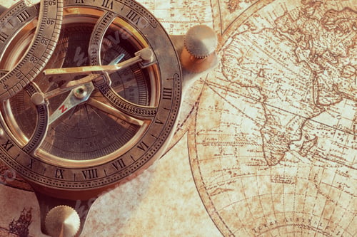 Preview: Old compass over ancient map