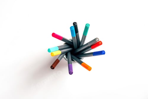 Preview: Set of multicolor felt pens, markers on white background, colorful fineliners