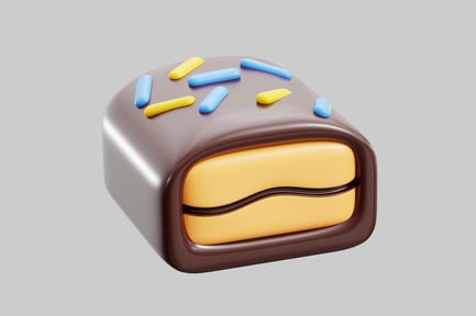 Preview: Chocolate-covered candy with yellow filling and blue and yellow sprinkles