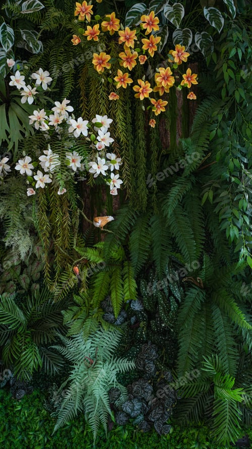 Preview: Group of dark green tropical leaves background.
