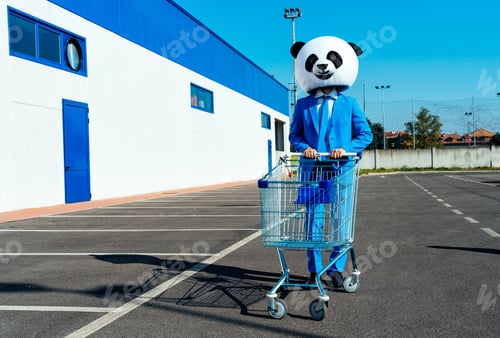 Preview: Storytelling image of a couple wearing giant panda head