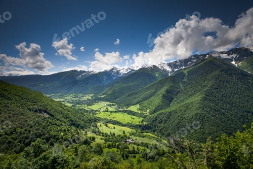 Preview: Panorama summer landscape with green hill mountain