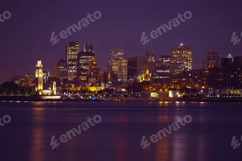 Preview: 54828,Montreal city skyline lit up at night, Quebec, Canada