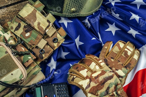 Preview: Military ammunition on US flag close up