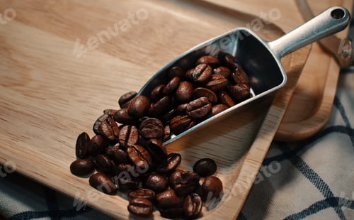 Preview: Close Up of Coffee Beans on Wooden Tray