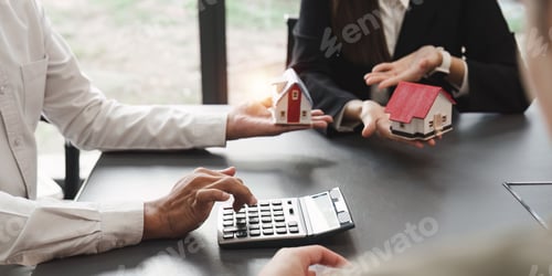 Preview: Close up Business people or Real Estate agent explain signing agreement for sale house to client