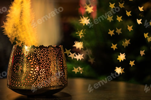 Preview: Festive vase surrounded with gold starry blurred background