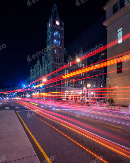 Preview: Downtown Richmond traffic at night with long exposure