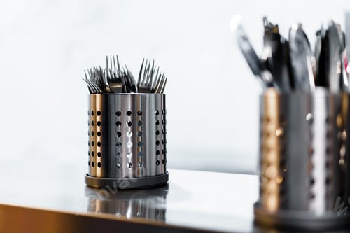 Preview: Metal cutlery drainers in a professional kitchen in a restaurant