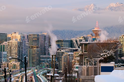 Preview: Snowcapped cityscape of Vancouver, BC.