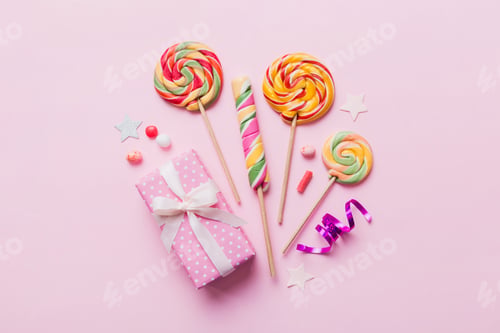 Preview: Collection of birthday party objects with gift box. Valentines day gift box.