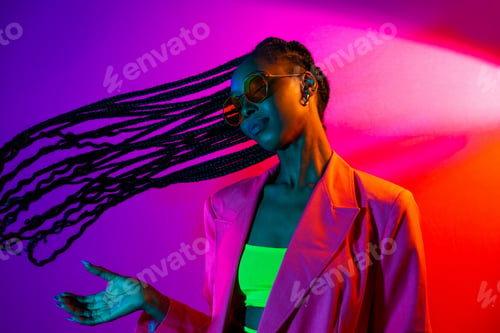 Preview: Beautiful afro woman with pigtails and stylish clothes