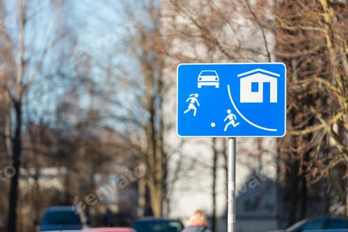 Preview: traffic sign warning drivers they are entering a residential area