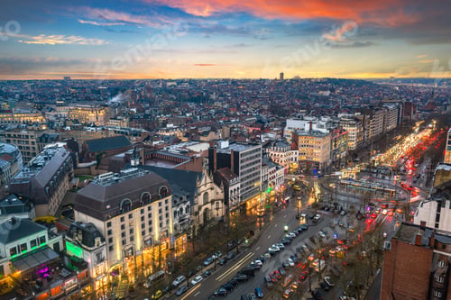 Preview: Brussels, Belgium Cityscape Over Boulevard de Waterloo