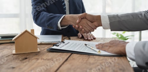 Preview: Handshake of real estate brokers with customers or investors, mortgage loan agreements Make a lease-