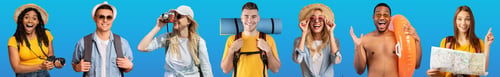 Preview: Happy multiracial millennials travelling around the world, web-banner