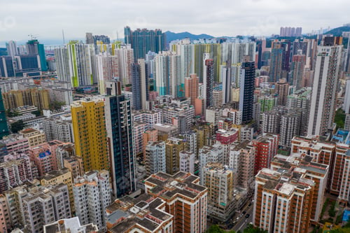 Preview: Sham Shui Po, Hong Kong 06 May 2019: Top view of Hong Kong city