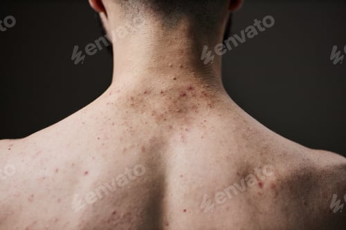 Preview: Young Adult Caucasian Man Showing Acne on Back