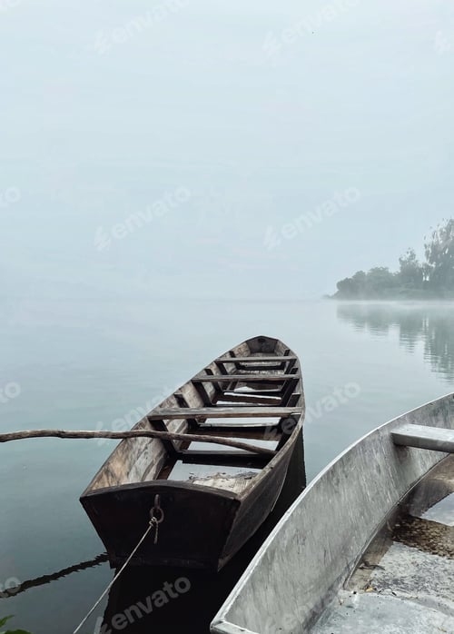 Preview: Boat on the lake in the fog