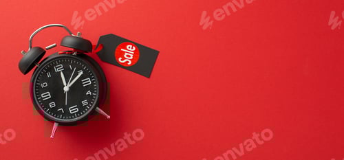 Preview: Get ready for Black Friday shopping! A top view shot of a black alarm clock