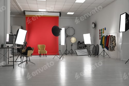 Preview: Interior of modern photo studio with professional equipment