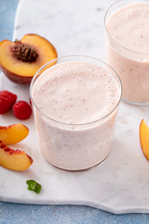 Preview: Raspberry peach smoothie, healthy and refreshing drink