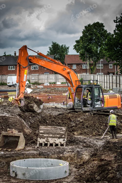 Preview: Workers laying bricks on construction site
