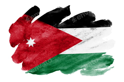 Preview: Jordan flag is depicted in liquid watercolor style isolated on white background
