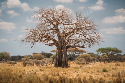 Preview: Majestic baobab tree dominating the african savannah in tarangire national park, tanzania