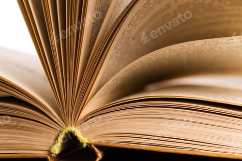 Preview: Pages turning in an antique book showing intricate details and texture near a cozy light