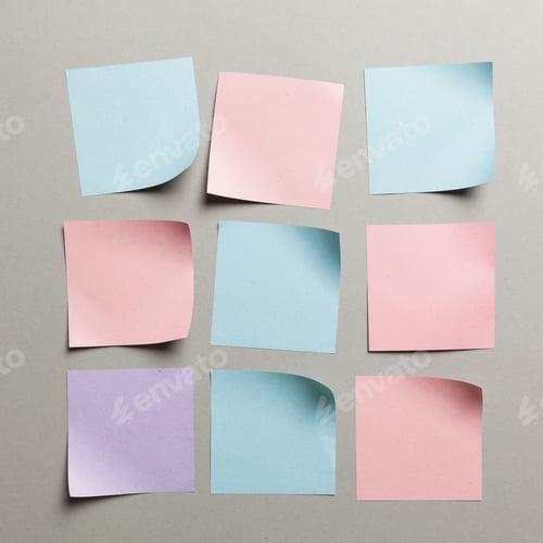 Preview: Stickers label close up on gray paper background