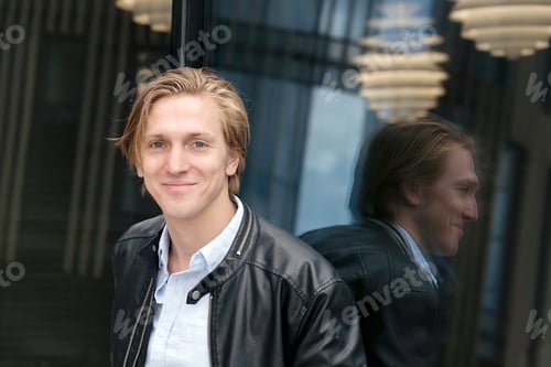 Preview: ↟ Portrait of Stylish Young Man in Black Leather Jacket