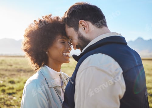 Preview: Happy, smile and love with couple on farm for agriculture, peace and growth. Teamwork, bonding and