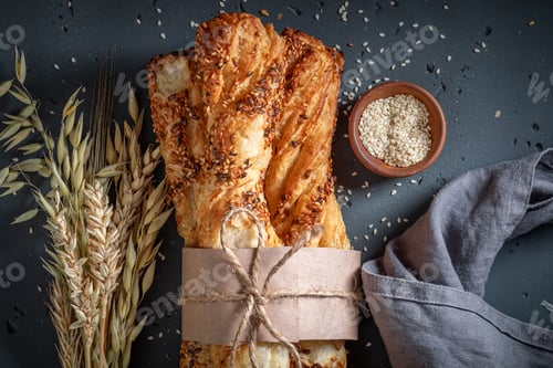 Preview: Fresh bread sticks baked with sesame seeds.