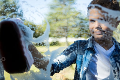 Preview: Teenage boy washing a car