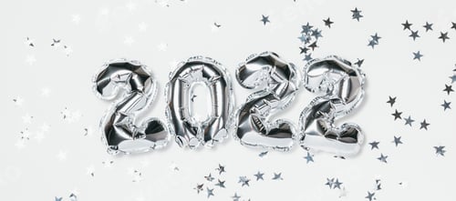 Preview: Silver foil helium balloon number 2022, party decoration, confetti stars on white background.