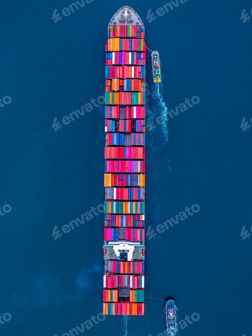 Preview: Aerial view container cargo ship sea freight shipping, Global business industry import export.